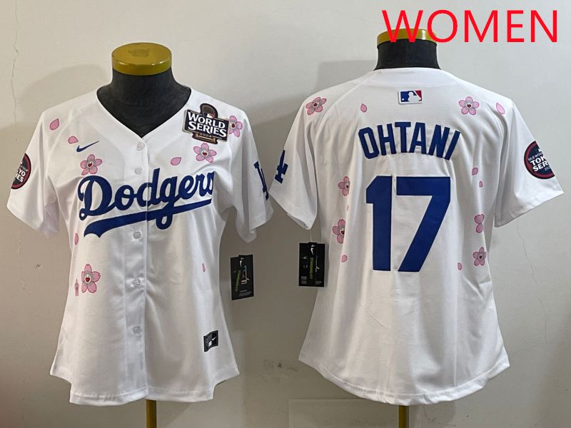 Women Los Angeles Dodgers 17 Ohtani White Sakura Edition 2025 Nike MLB Jersey style 2